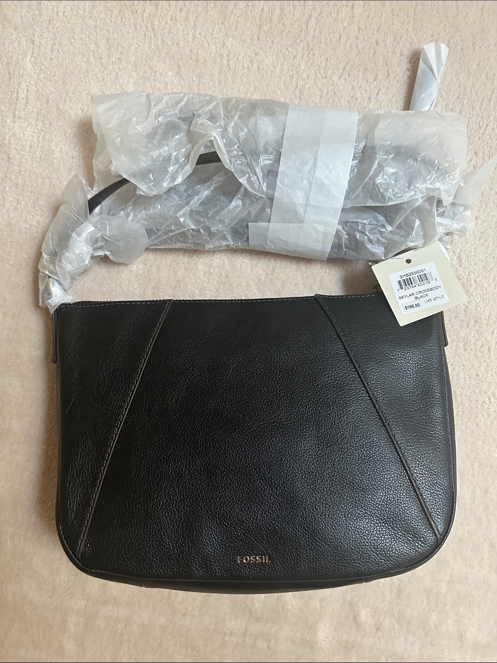 Fossil Black Pebbled Leather Shoulder Bag